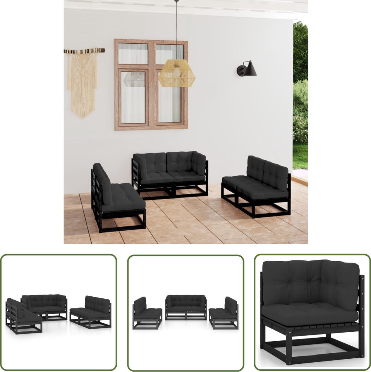 Massief grenenhouten loungeset met kussens - The Living Store.