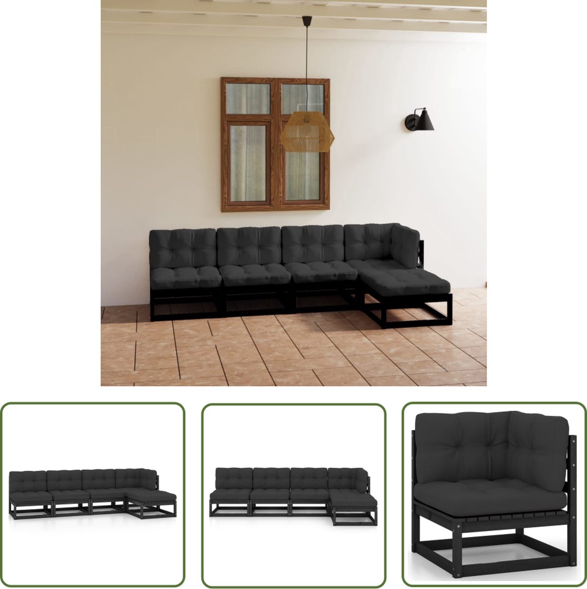 The Living Store 5-delige Loungeset met kussens massief grenenhout - Loungeset - Tuinset - Houten Lounge - Tuinlounge - Buis Meubel