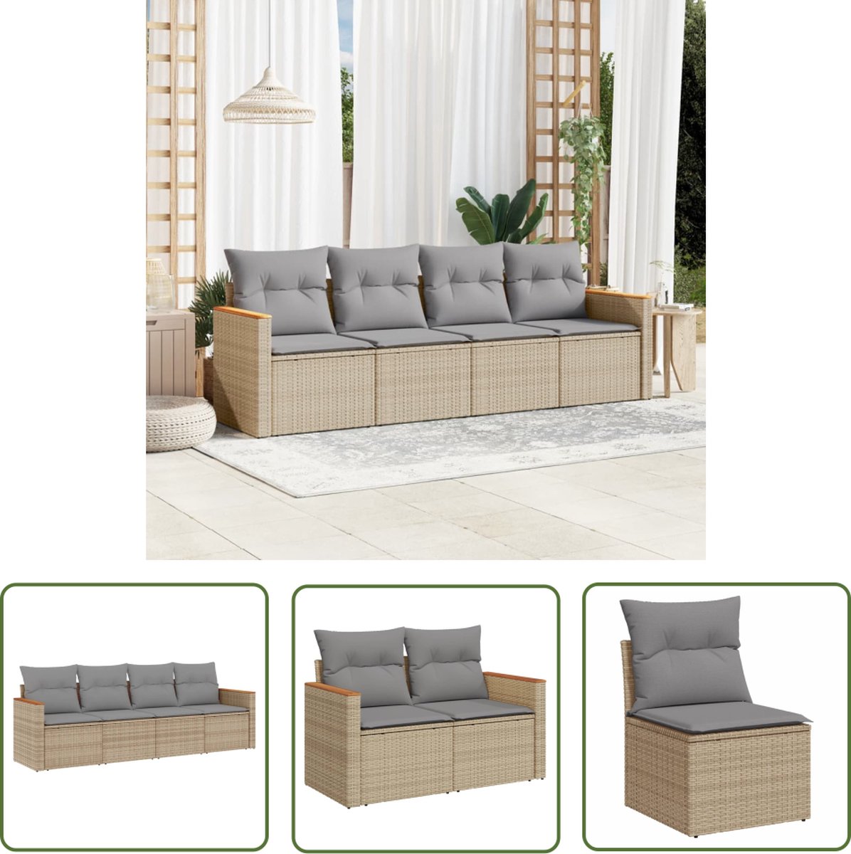 The Living Store 4-delige Loungeset met kussens poly rattan gemengd beige - Loungeset - Tuinset - Lounge - Outdoor Furniture - Garden Furniture