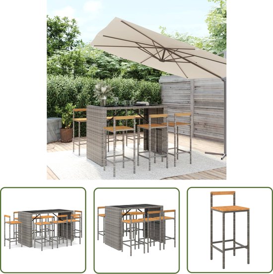 Ensemble de bar de jardin The Living Store gris - Rotin PE - table de bar 145x80x110cm - 6 chaises de bar 40x44x100cm