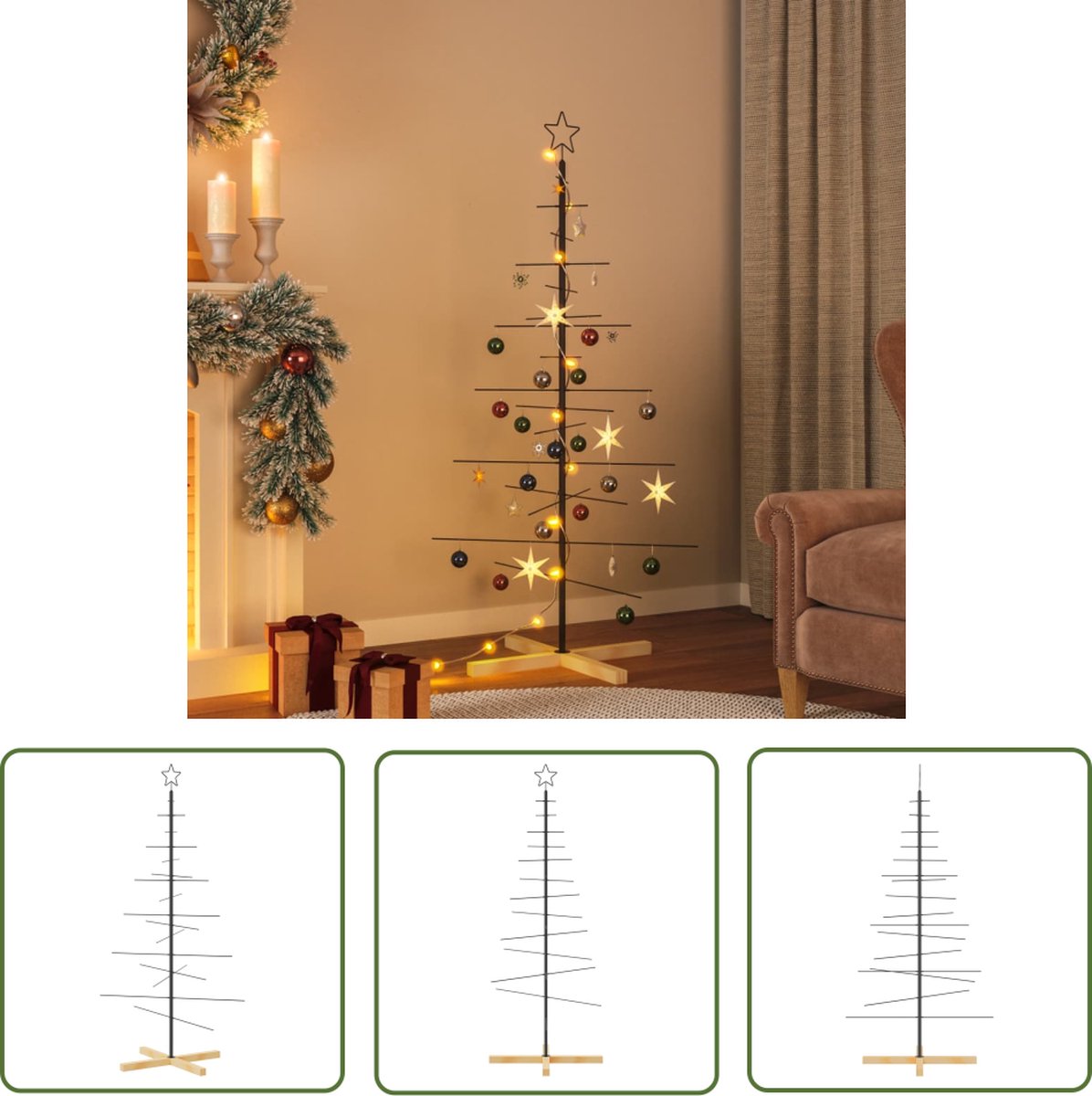 The Living Store Metalen Kerstboom - Doe-het-zelfdecoratie - 75 x 75 x 150 cm - Zwart