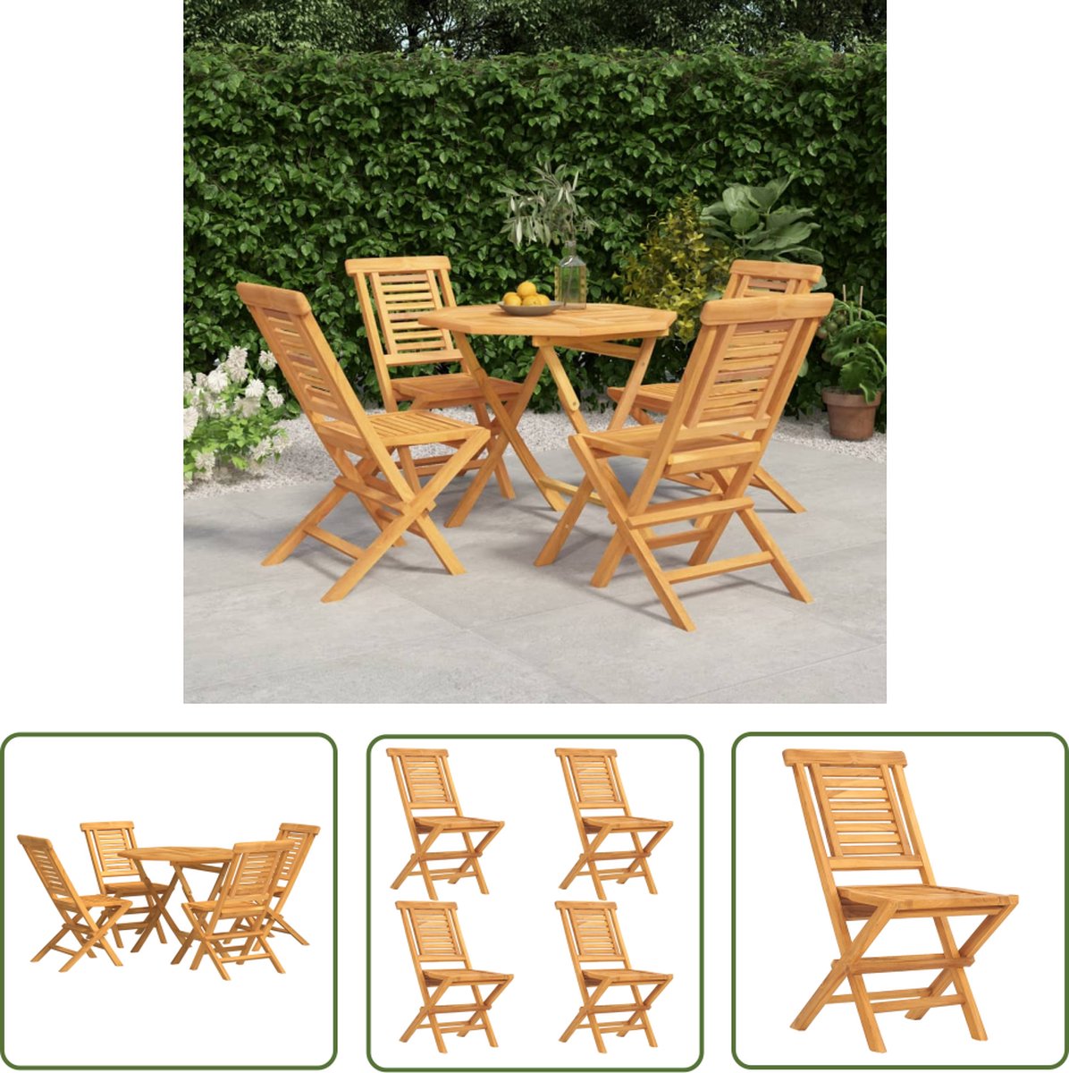 The Living Store 5-delige Tuinset massief teakhout - Tuinset - Teak - Buitenshuis Eten - Terras - Lounge Set