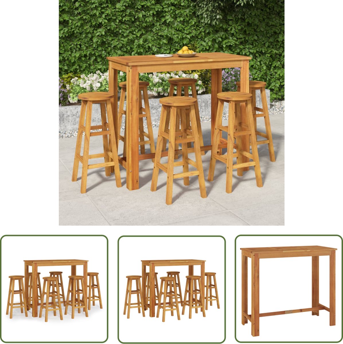 Tuinbarset van massief acaciahout met 7 delen - The Living Store.
