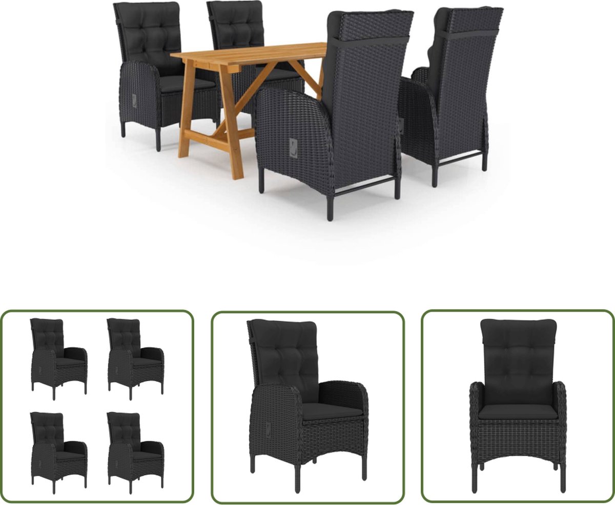 The Living Store 5-delige Tuinset zwart - Tuinset - Acacia Hout - Pe Rattan - Zwarte Tuinset - Buitendinerset