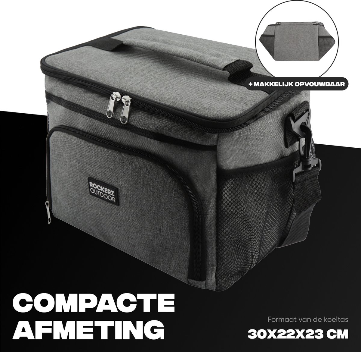 Rockerz Koeltas - 4 laags geïsoleerde - Incl. 2 koelelementen - 15 liter - Lunchtas - Picknicktas - Capaciteit voor 24x 33 cl blikken of 12x 33 cl flesjes - Slijtvast en duurzaam materiaal - Waterdicht en vuilafstotend - kleur: Grijs — cadeau in Sport & Outdoor - foto 4