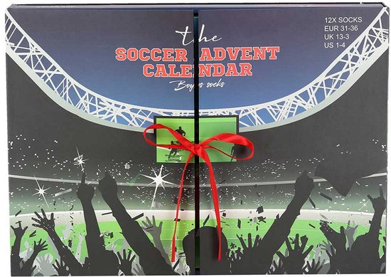 Adventskalender jongens - Voetbal - 12-Paar sokken - Maat 31/36 - adventkalender voetbal - adventkalender kinderen