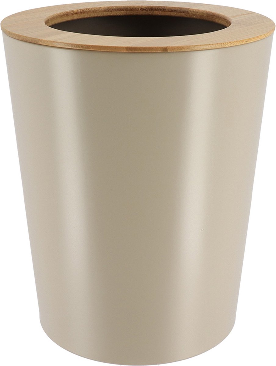 Goedkoopste Tendance Badkamer prullenbak/afvalbak 103 series - taupe - 5 liter - 20 x 25 cm - metaal/bamboe hout