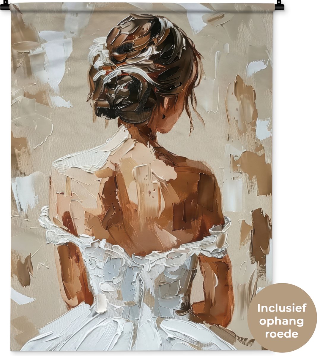 Wandkleed 90x120 cm - Wanddoek Vrouw - Verf - Abstract - Beige - Modern - Wandtapijt - Wandkleden