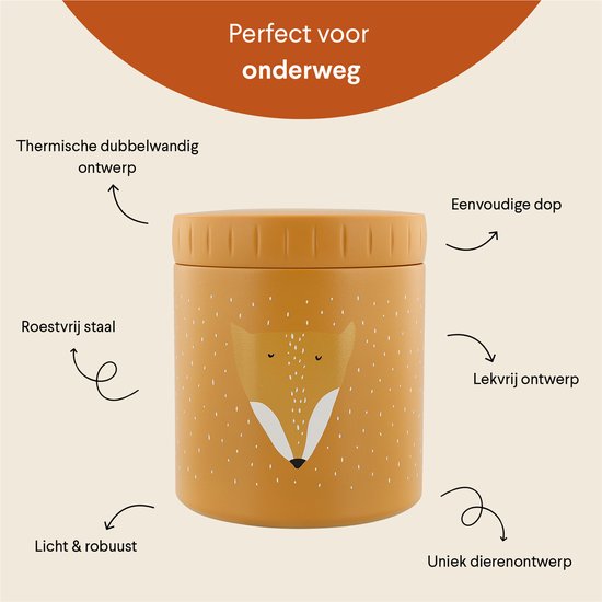 Trixie Thermos container - Mr. Fox - Thermo lunchpot voor kinderen - 500 ML - RVS Lunchbox - Oranje van Trixie — afbeelding 3