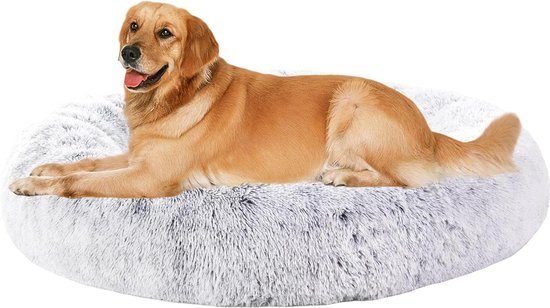 HMTOPE Orthopedisch hondenbed, rond, hondenkussen, hondensofa, kattenbed, donut, knuffelige hondenmand, wasbaar, diameter 100 cm, beige