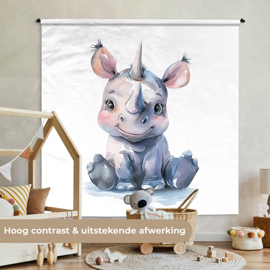 Wandkleed 180x180 cm - Wanddoek Neushoorn - Baby dier - Dieren - Wandtapijt - Wandkleden