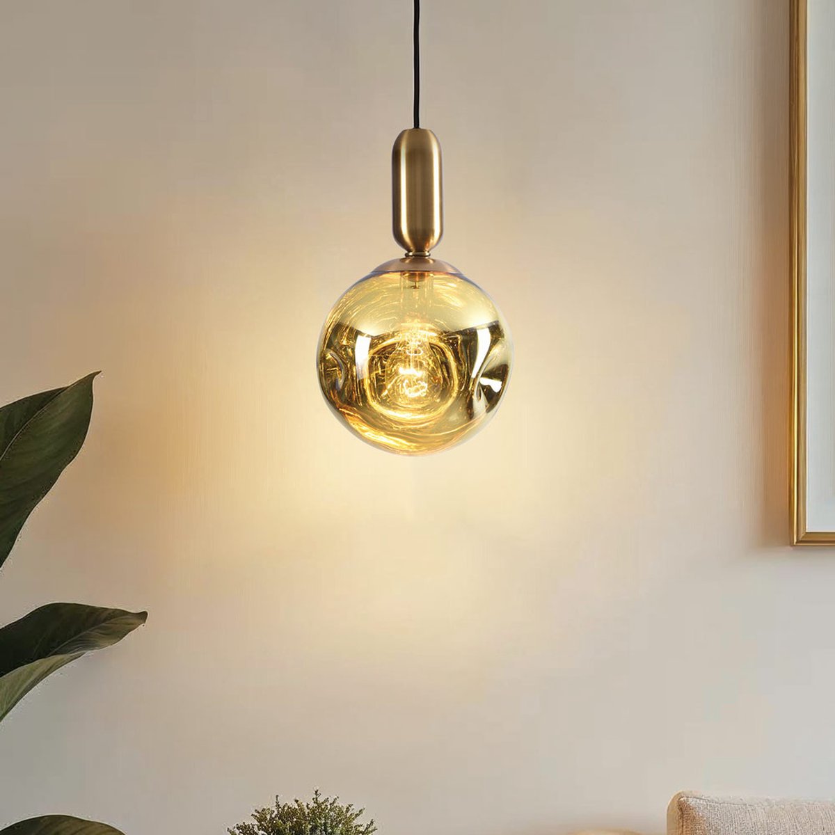 LumenXL 1-lichts hanglamp Lewis - golvend glas - goud