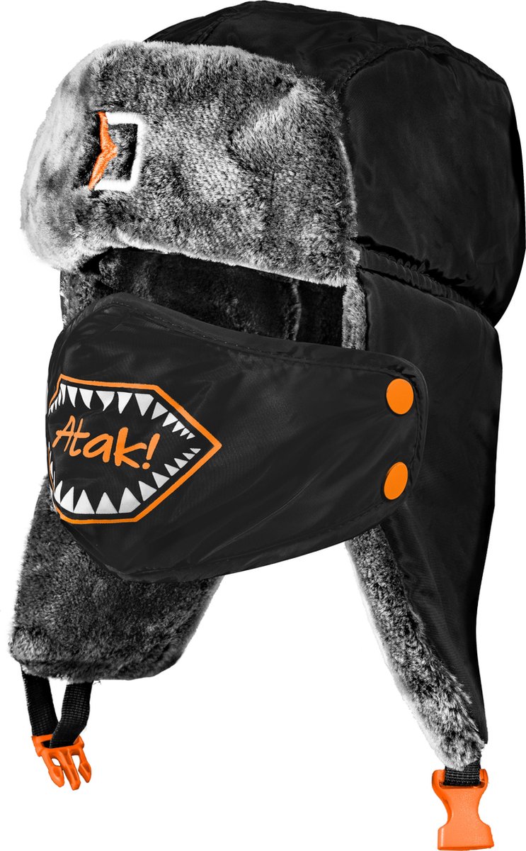 Ice Master Gevoerde Russische Warme Wintermuts + Mondmasker Vismuts Jachtmuts IJsmuts Fleece Voering Zwart
