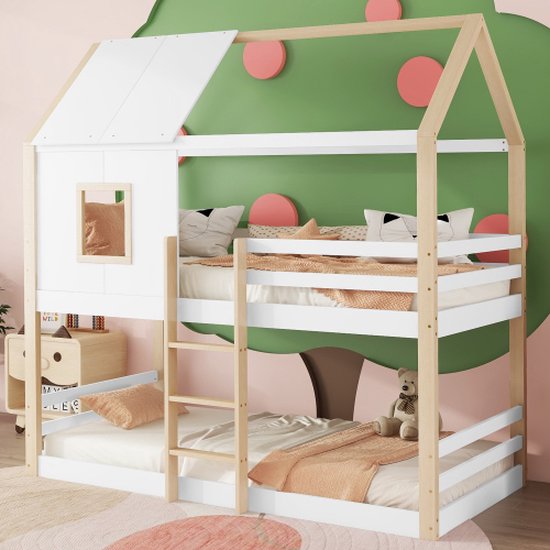 Sweiko Stapelbed Met Ladder, Huisbed, Kinderbedje, Met Lades En Een Plank Met Valbeschermingsrooster Dennenbedframe Met Mdf Opbergladderkast Wit 90x200cm En 140x200cm Sweiko Stapelbed Met Ladder, Huisbed, Kinderbedje, Met Lades En Een Plank Met Valbeschermingsrooster Dennenbedframe Met Mdf Opbergladderkast Wit 90x200cm En 140x200cm
