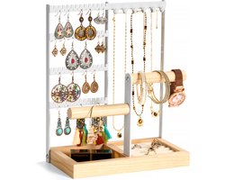 foto van YONO Sieradenhouder - Sieradenrekje - Organizer voor Oorbellen - Kettingen - Armbanden - Opbergen - Houder - Wit