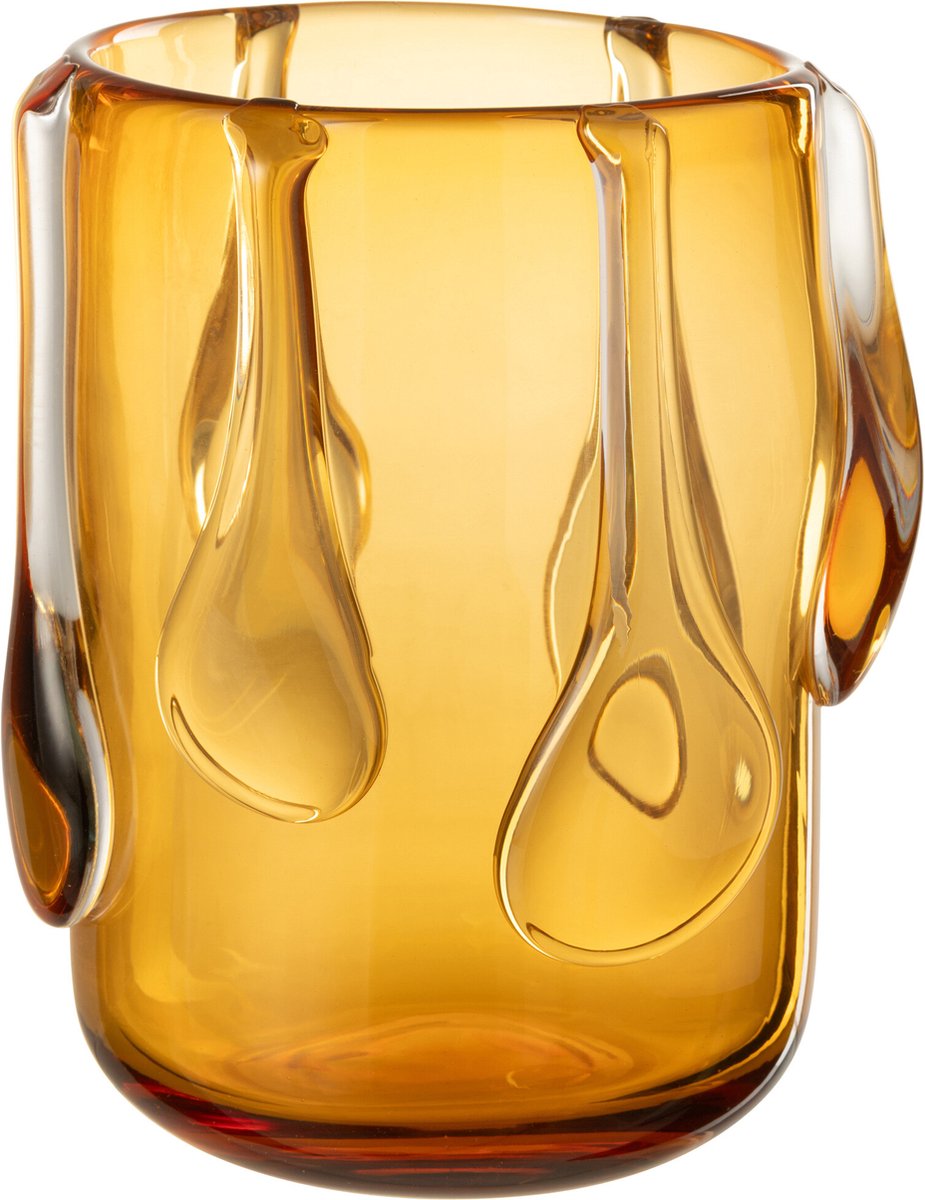 J-Line vaas Drippy - glas - amber - small - Ø 18.5 cm Geel