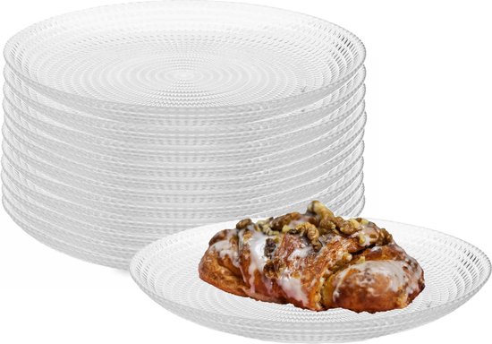 Pasabahce Dessert/gebaksbordjes van glas - 12x stuks - Dia 19 cm - Kleine glazen bordjes - Servies