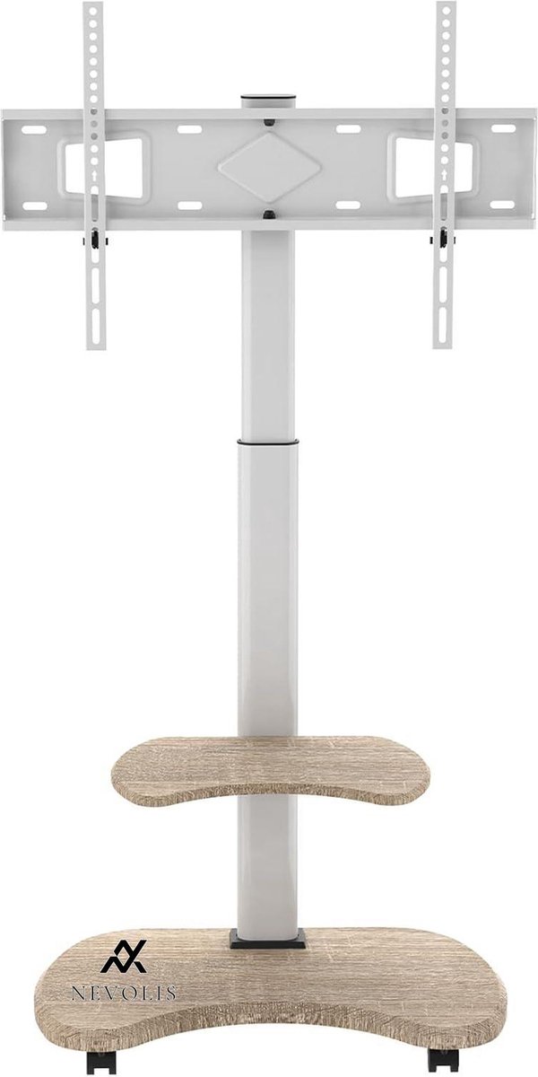 Nevolis Stellar TV Stand Roll-Up Height Adjustable Swivel TV Trolley with Wheels for 32-70 Inch TVs up to 45 kg - Max. VESA 600 x 400 - Wooden Board .