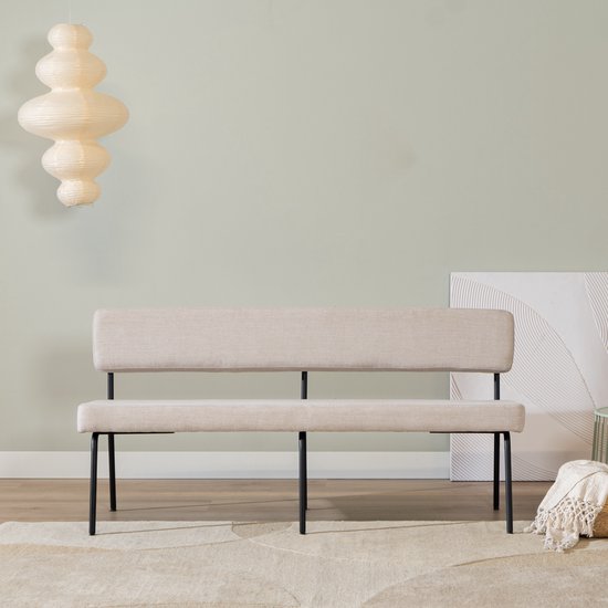 Bronx71® Scandinavische eetkamerbank Espen beige gerecyclede stof 160 cm - eettafelbank - eetbank