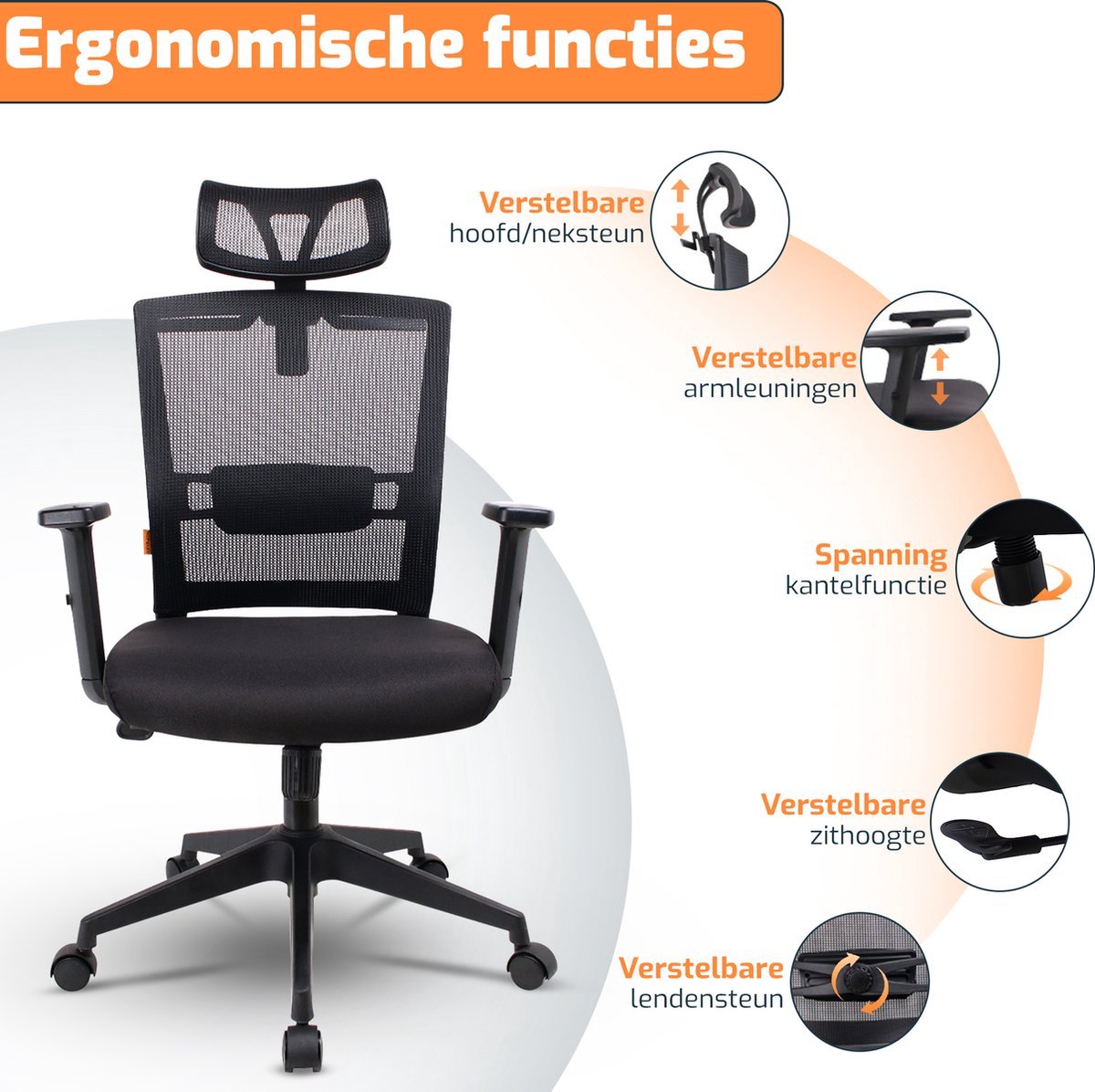 Ergonomische Bureaustoel met Hoofdsteun - Bureaustoelen voor - afbeelding 2