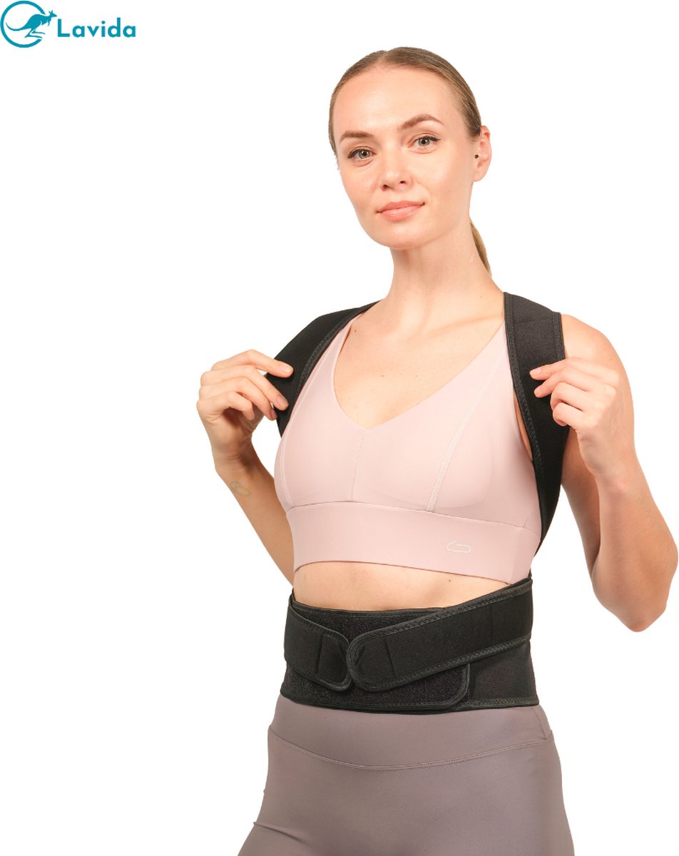 Lavida® Rugbrace - Houding Corrector - Rug Ondersteuning - Unisex - Zwart - Maat XL