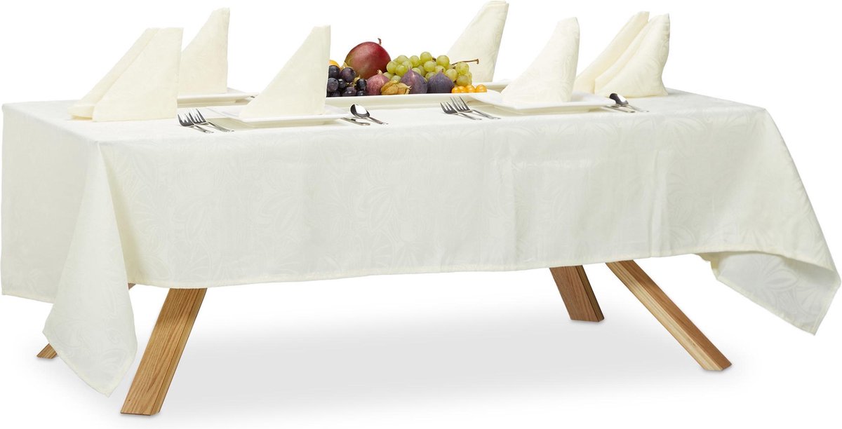 relaxdays tafelkleed damast met 8 servetten - 135 x 180 - effen - tafelloper  - tafellaken | bol.com