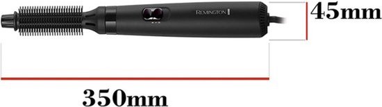 Zwarte Remington föhnborstel met ronde borstel, 350mm lang en 45mm breed.