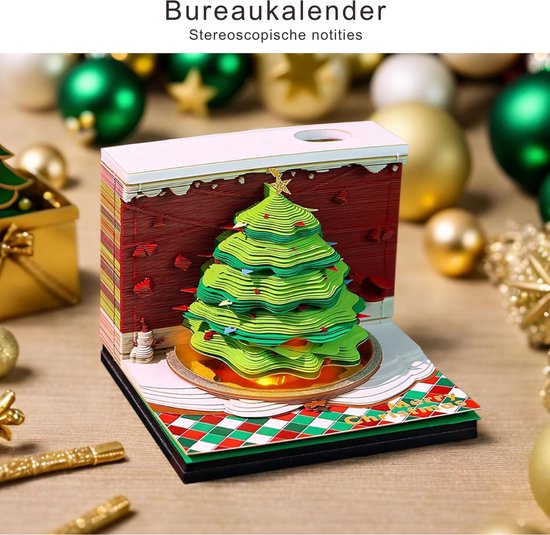 Zoomarlous Schreibtisch Kalender mit Lichtern, 3D Kalender Abreißen 2026, 3D Memo Pad Papier Kunst Sakura Baum, Kreative Notizblock Papier Schnitzen Geschenk Home Desktop Dekoration (Grün