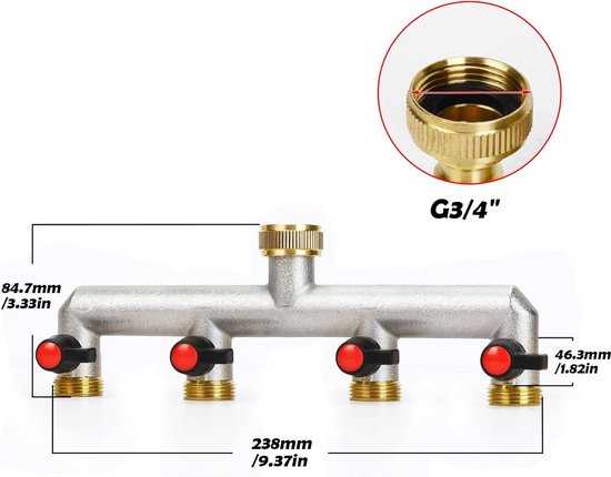 smardy 2-weg Y-Verdeler van Messing 3/4 inch Wateraansluiting Verdeler Waterverdeler Dubbele Adapter voor Water Tuinslang Wasmachine Slangverdeler