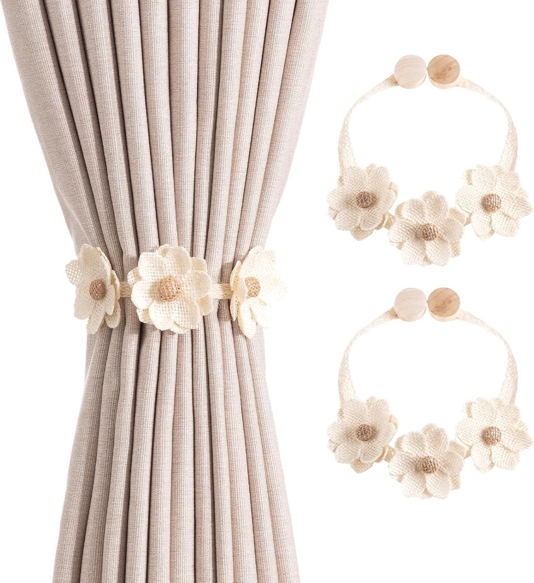 Magnetische gordijnhouders, 2 stuks, kameli gordijnhouders, clips, voor gordijnen, boho-decoratie, gordijnhouder, trekkoord, gordijnen, touw, beige, voor woondecoratie