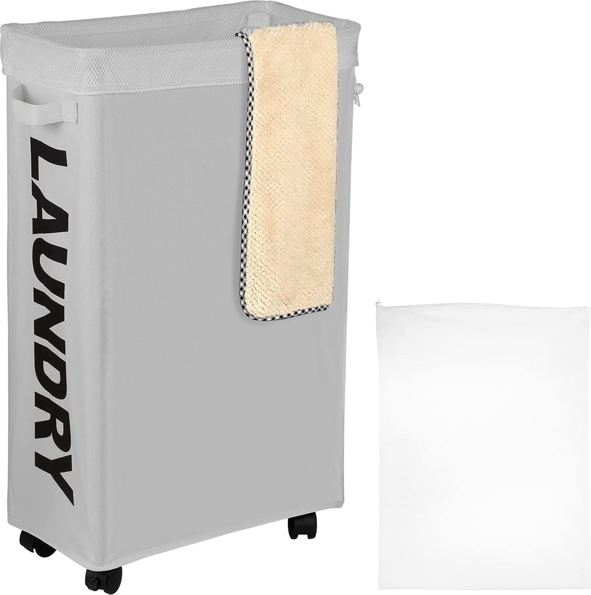 Goedkoopste Stijlvolle Grijze Wasmand Met Grote Inhoud En Rollen Voor Gemakkelijke Verplaatsing