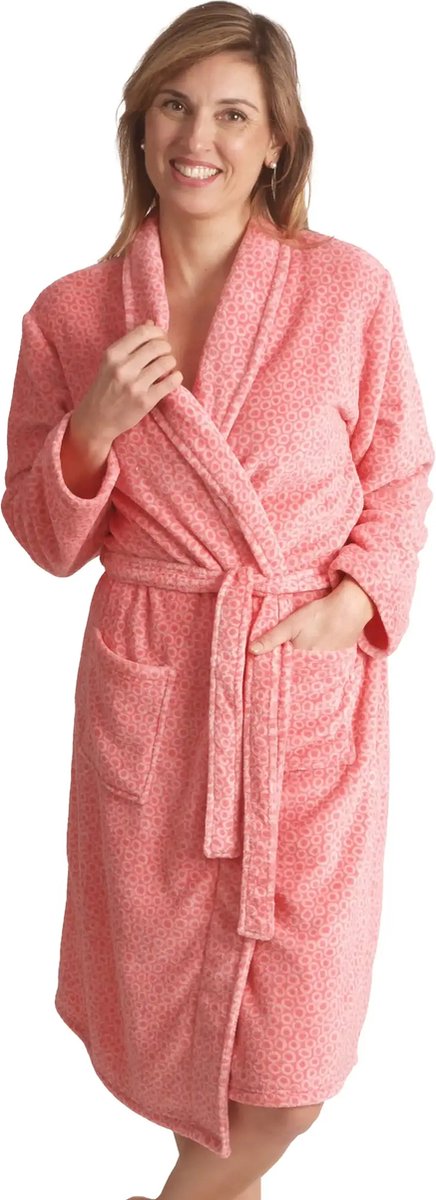 Cocodream dames badjas fleece - Pink - Warme winter ochtendjas - Badjassen dames - L - Roze
