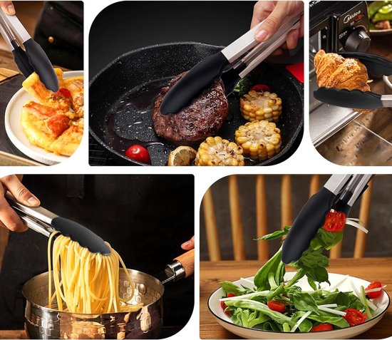 Keukentang, Roestvrijstalen Tang met Siliconen Kop, 9 12 Inch Barbecue Steak Pastasalade Spateltang voor Koken Grillen(9 inch Rood