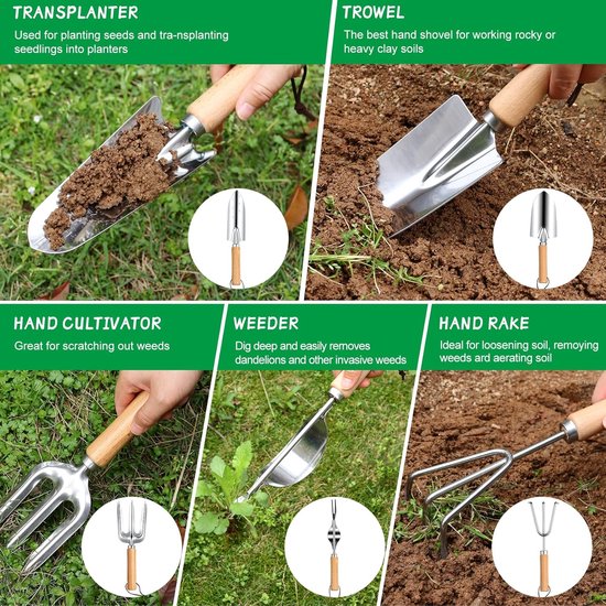 Tuingereedschapsset, 13 stuks tuingereedschap met opbergtas, zware belasting, roestvrij staal, tuinierset, ideaal tuincadeau voor vrouwen en mannen, weeder, handhark, struikhark — afbeelding 2