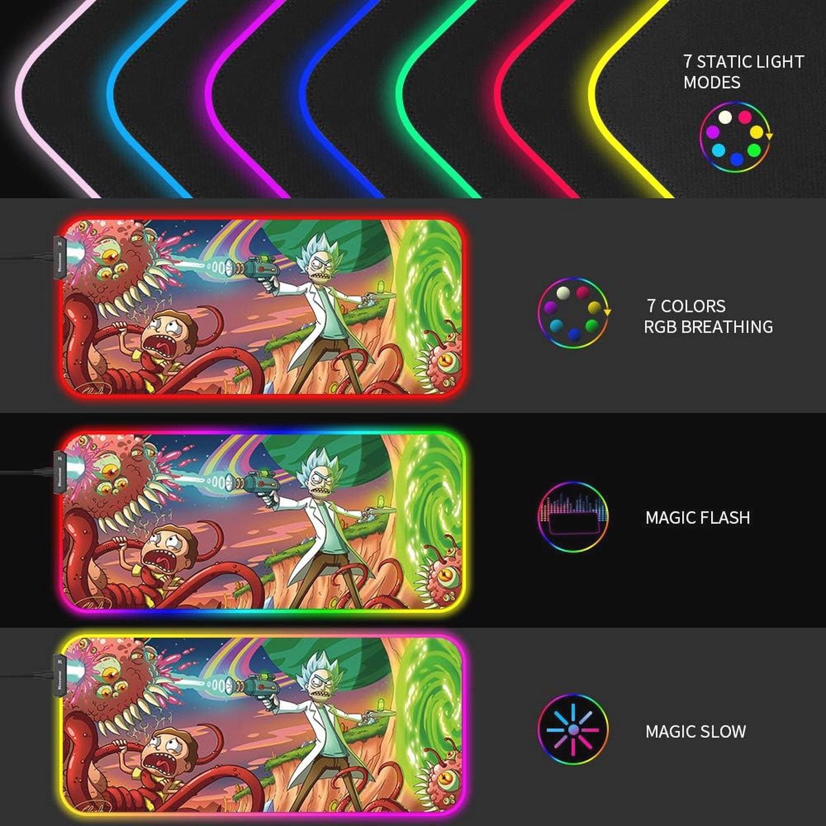 Grote RGB Gaming Muismat XXL met LED Verlichting - Antislip Rubber en Duurzame Randen