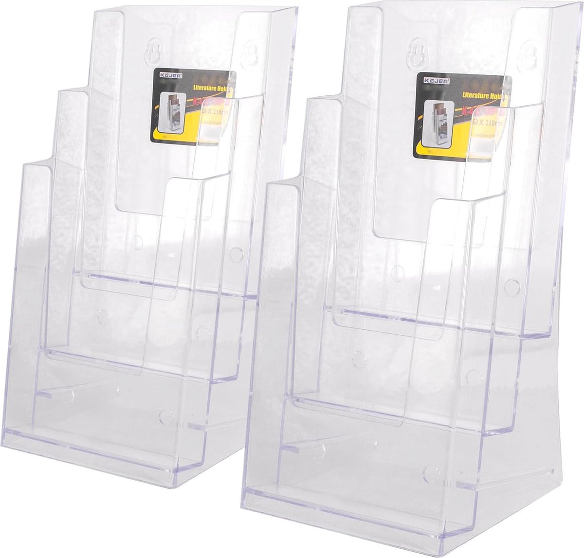 Wandbrochurehouder A6 - 2 stuks, 3-traps kunststof houder voor flyers, brochures en menu's
