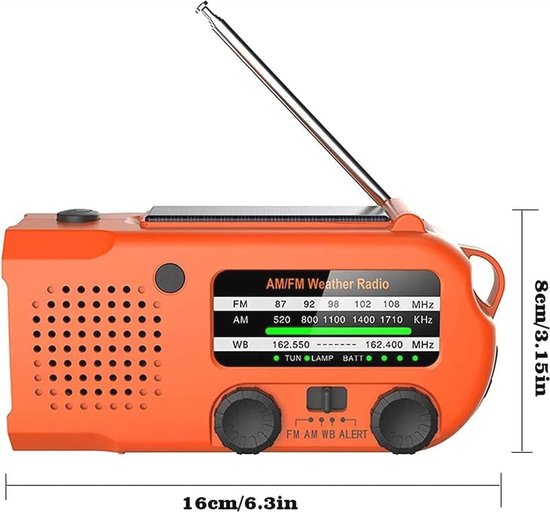 Zonne-energie Radio | 5000 mAh Oplaadbare Batterij | Kleine Draagbare FM/AM Radio | Noodradio met Handzwengel | Ideaal voor Noodgevallen, Stroomuitval & Gezin