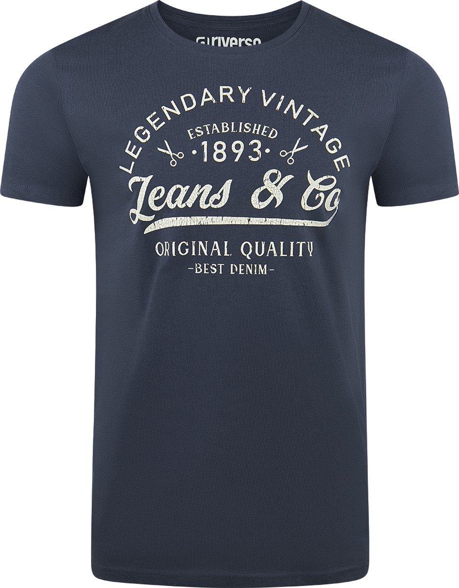 riverso Heren T-Shirt RIVLeon regular fit Blauw 3XL Ronde Hals Volwassenen - gemaakt van 100% katoen