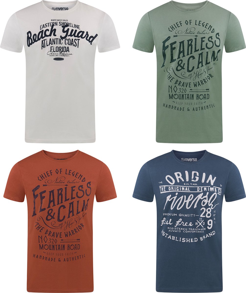 riverso Heren T-Shirt RIVLeon 4 Pack regular fit Veelkleurig XL Ronde Hals Volwassenen - gemaakt van 100% katoen