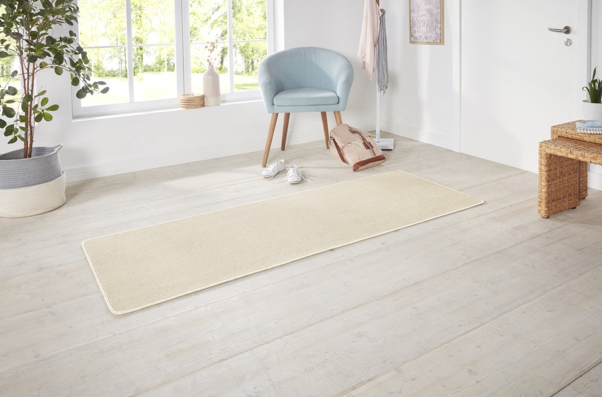 flycarpets Loper Laagpolig Effen Uni Vloerkleed - Nasty - Creme 80x200 cm
