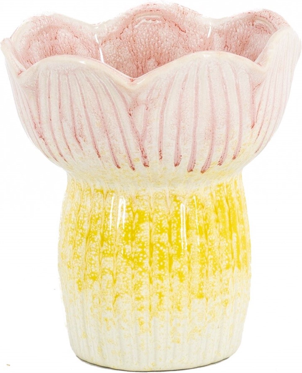 homebound by ky Aardewerk vaas tulp roze | 10,5x10,7x11,5cm | bloemenvaas keramiek bloem roze Multi