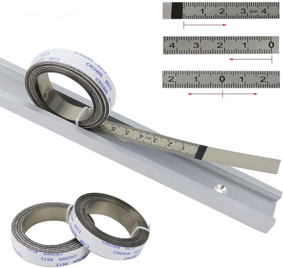 AIMEKE 6 stuks meetlint, zelfklevend, 1 m/2 m, meetlint, metrisch, stalen liniaal, opplakken voor het opplakken van werkbanken (vooruit, achteruit, gecentreerd