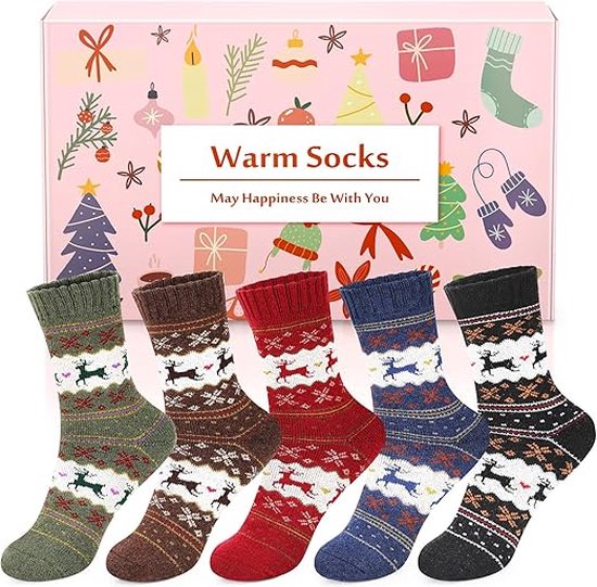 Thermische Damessokken Warm Josnown Kuschelsocken Damen, 5 Paar Weiche Flauschige Socken, Gemütlich Josnow Thermo Sokken 5 Paar Wol Warm Zacht