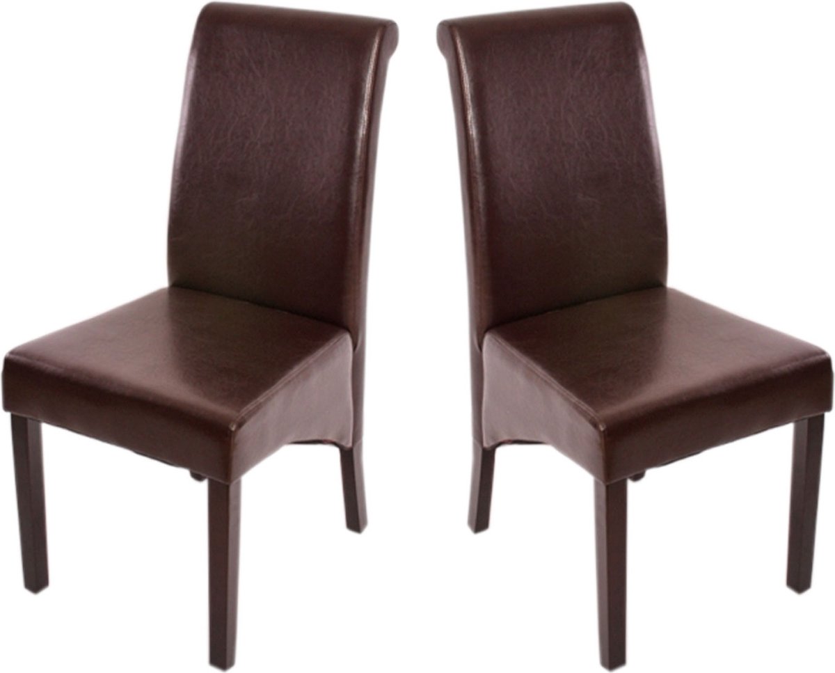 Cosmo Casa Set van 2 Eetkamerstoelen - Beklede Armstoel - Leer - Bruin - Donkere Poten