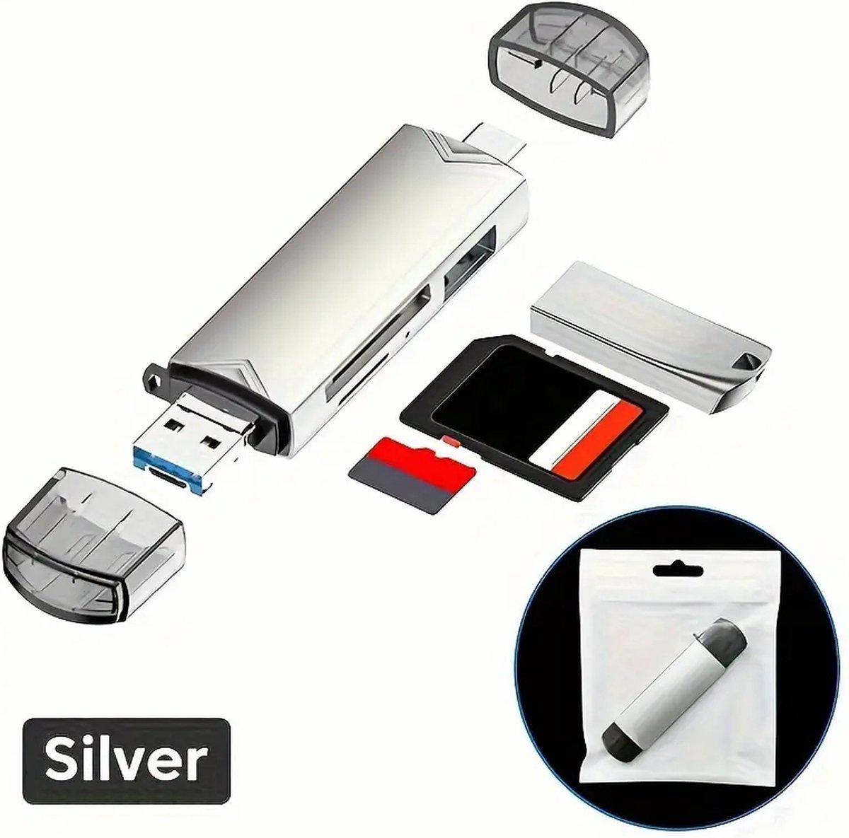 SD Kaart lezer USB C - USB 3.0 - SD Kaartlezer - OTG - Snelste Card Reader - Kaartlezer SD kaart - Micro SD - USB - Geheugenkaartlezer - Aluminium