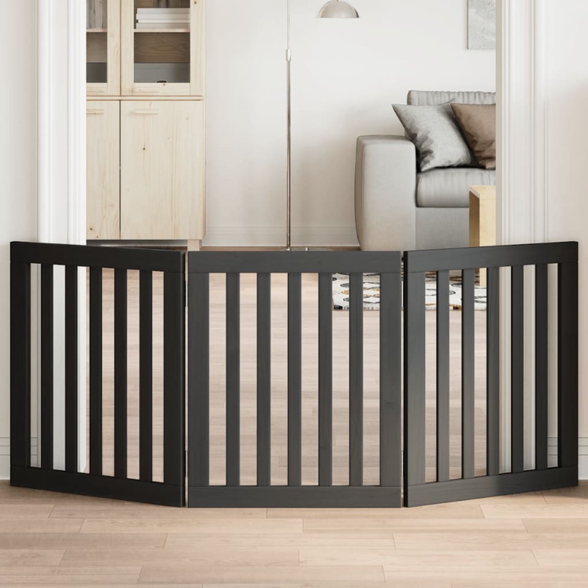 Bol.com vidaXL - Hondenhek - inklapbaar - 3 - panelen - 150 - cm - populierenhout - zwart aanbieding