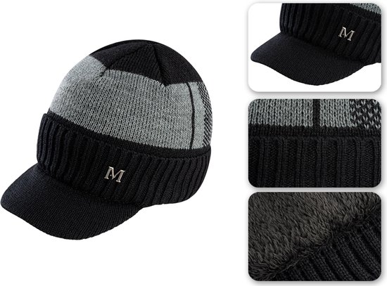 Bonnet Milanoro avec Visière Zwart - Bonnet d'Hiver Unisexe - Chaud et Doux - 100% Acryl