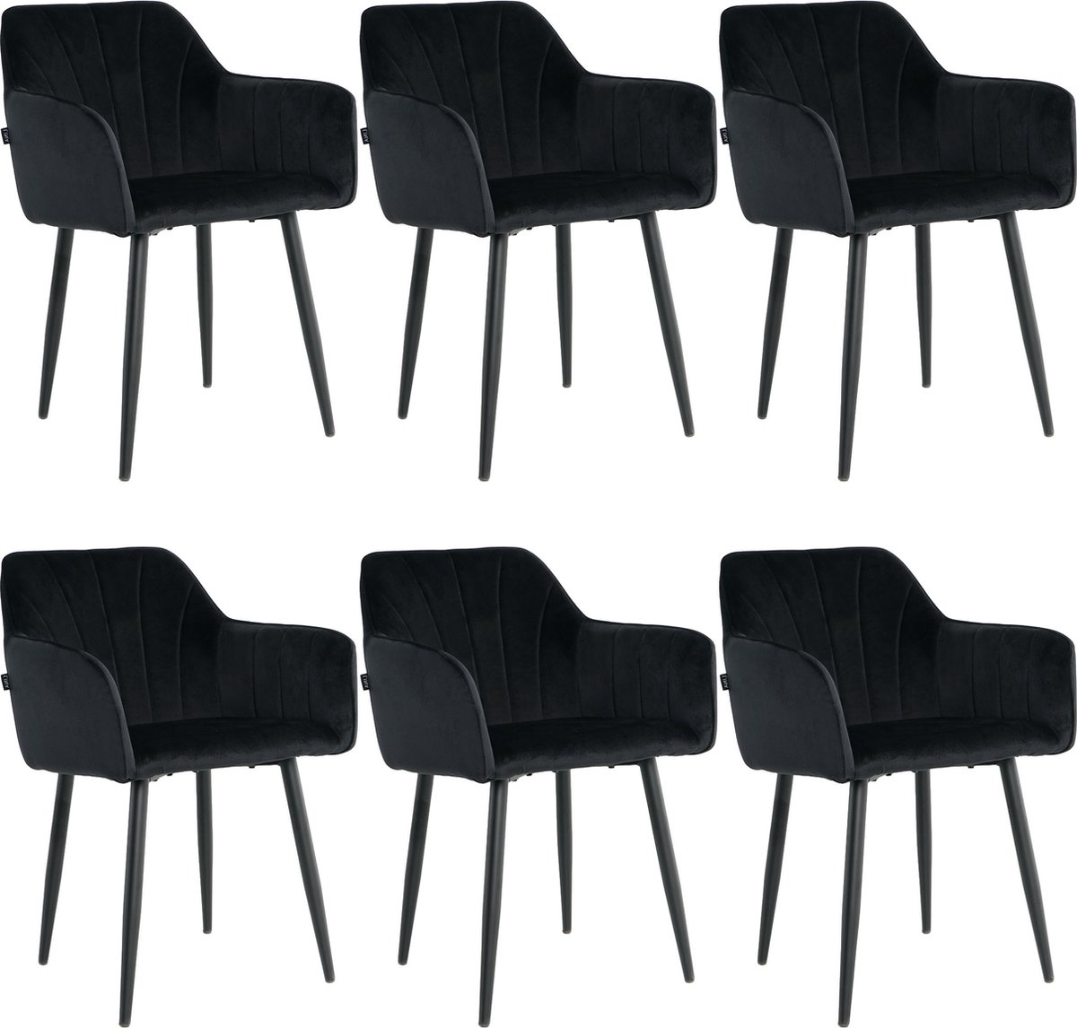 Lina Rio Eetkamerstoelen - Zwart - Set van 6 - Velvet