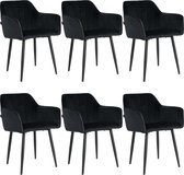 Lina® Rio Eetkamerstoelen - Zwart - Set van 6 - Velvet
