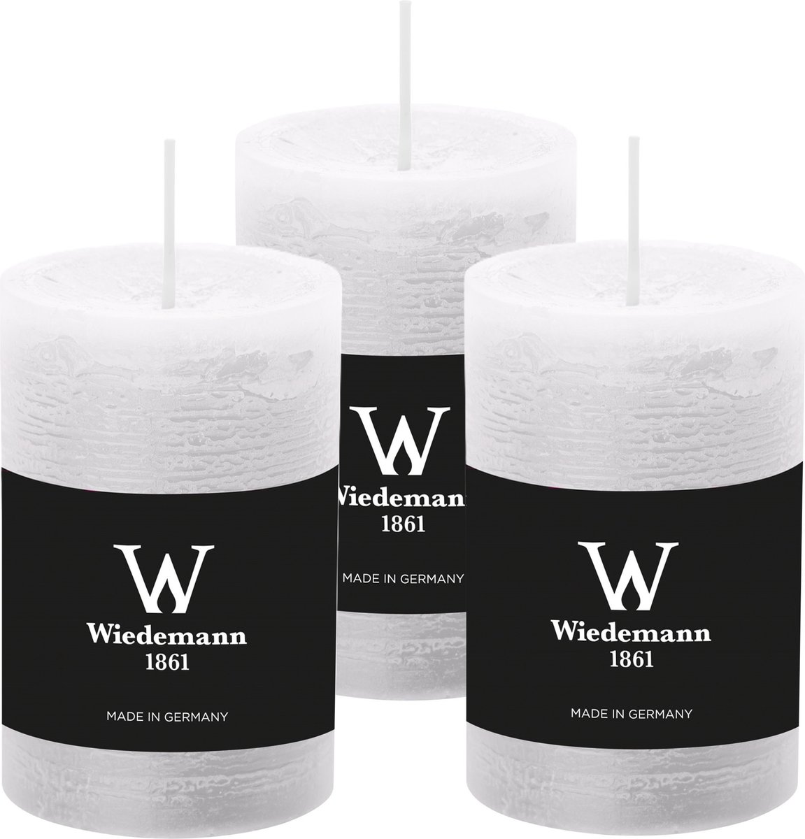 Wiedemann Cilinderkaars/stompkaars - 3x - rustieke kaars - wit - 6 x 9 cm - 30 branduren